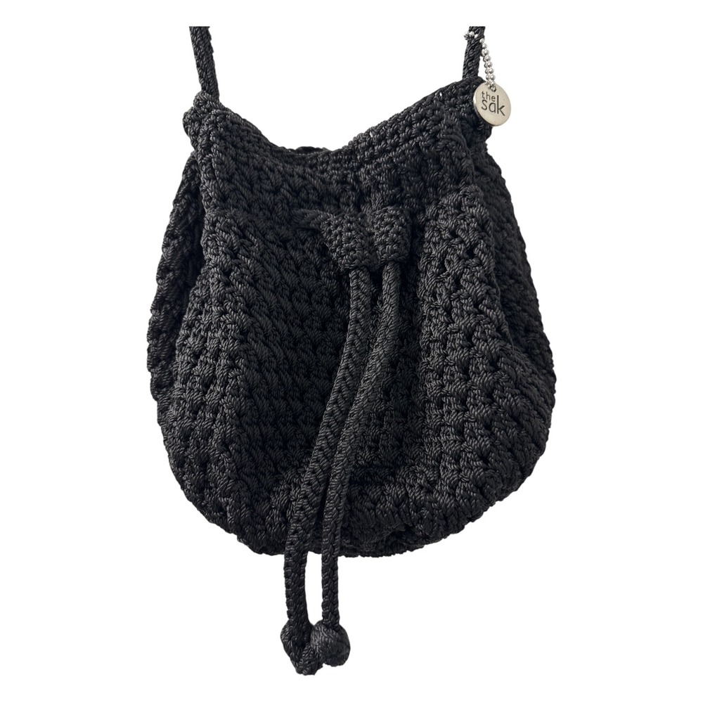 The Sak Black Boho Crochet Drawstring Bucket Bag - Picture 2 of 4